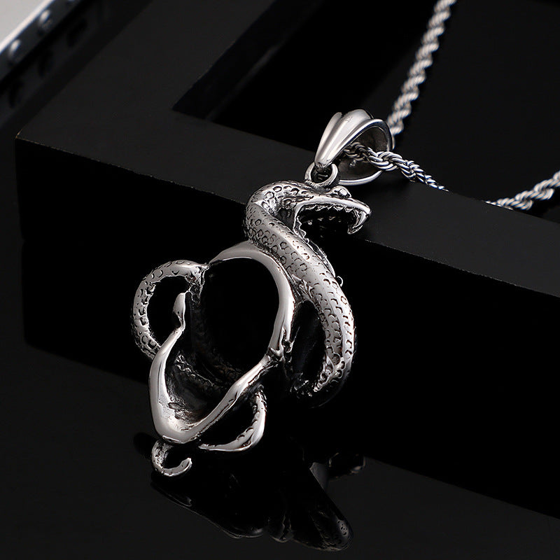 Coiled snake skull pendant for men