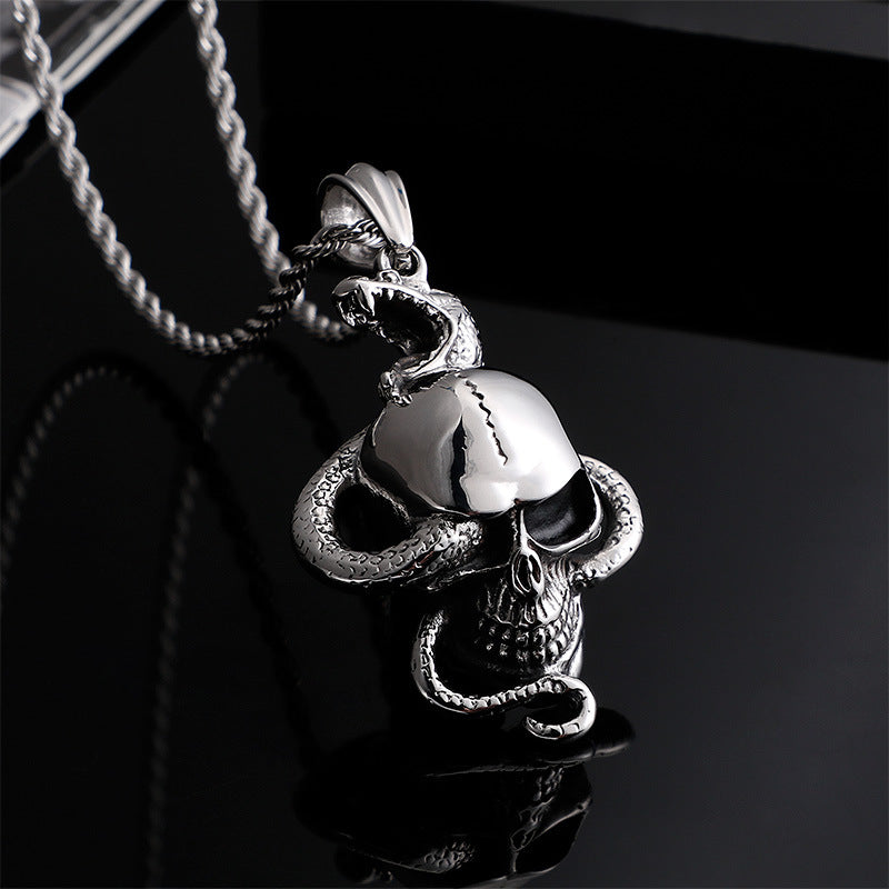 Coiled snake skull pendant for men