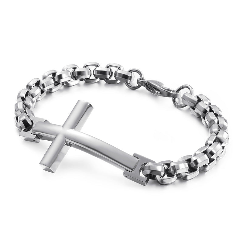 Stainless Steel Men's Cross Square Pearl Bracelet