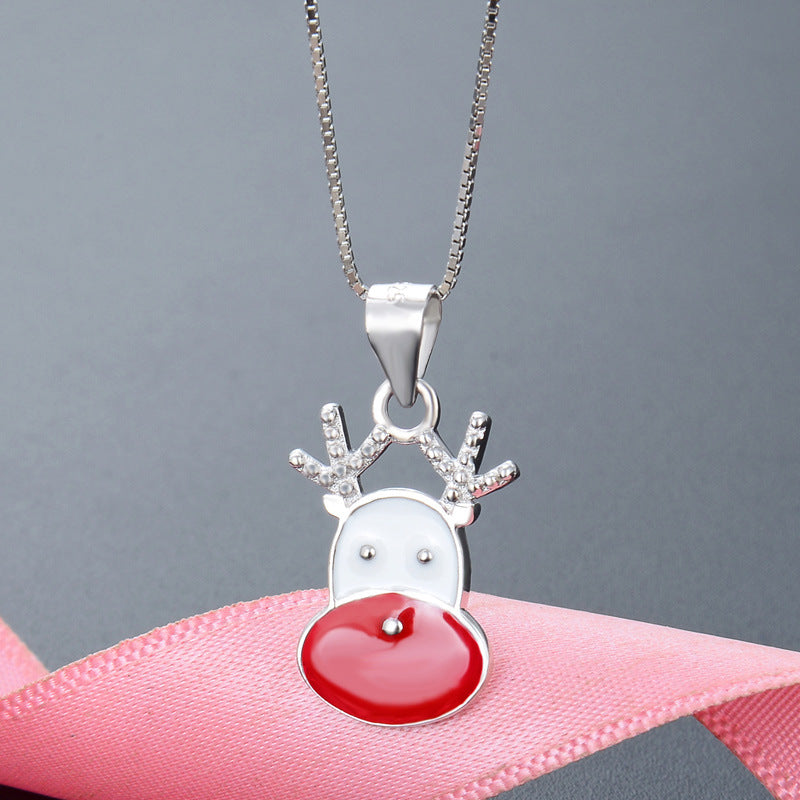 Korean cute creative Christmas clavicle chain pendant silver jewelry S925 silver cartoon oil drop deer necklace pendant female