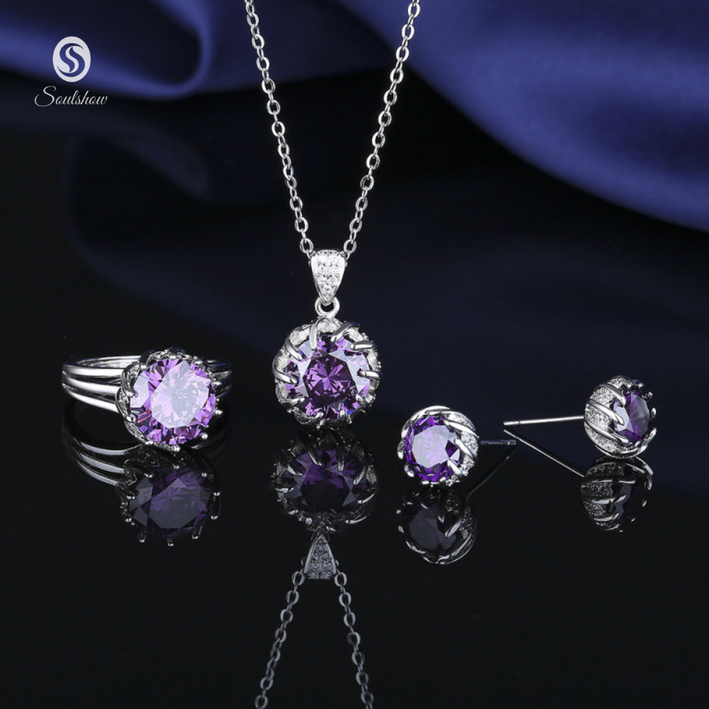 Sterling Silver Purple Round Cat's Eye Zircon Necklace