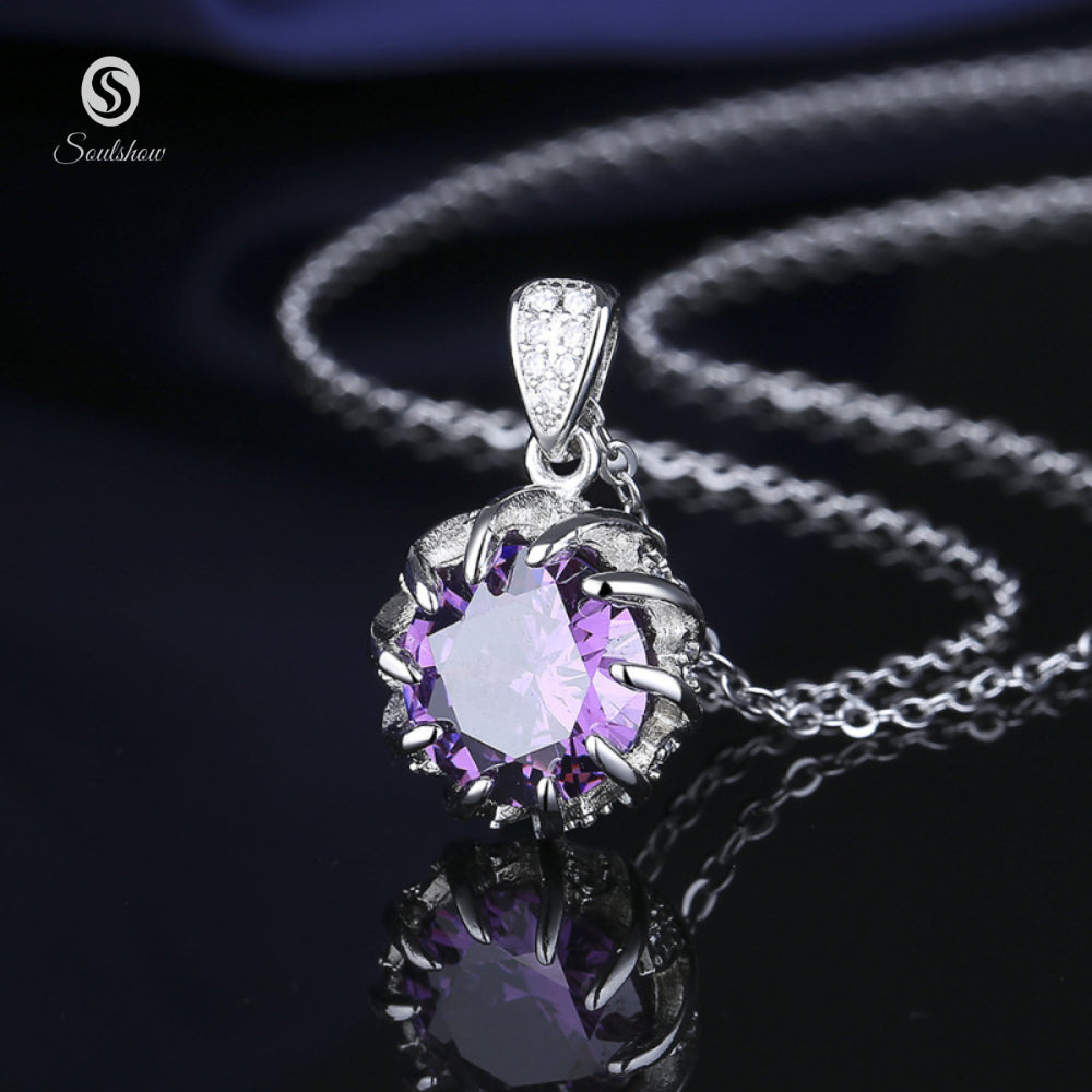 Sterling Silver Purple Round Cat's Eye Zircon Necklace