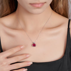 925 silver cultured ruby necklace, rectangular, women, daily, party, festival, wedding