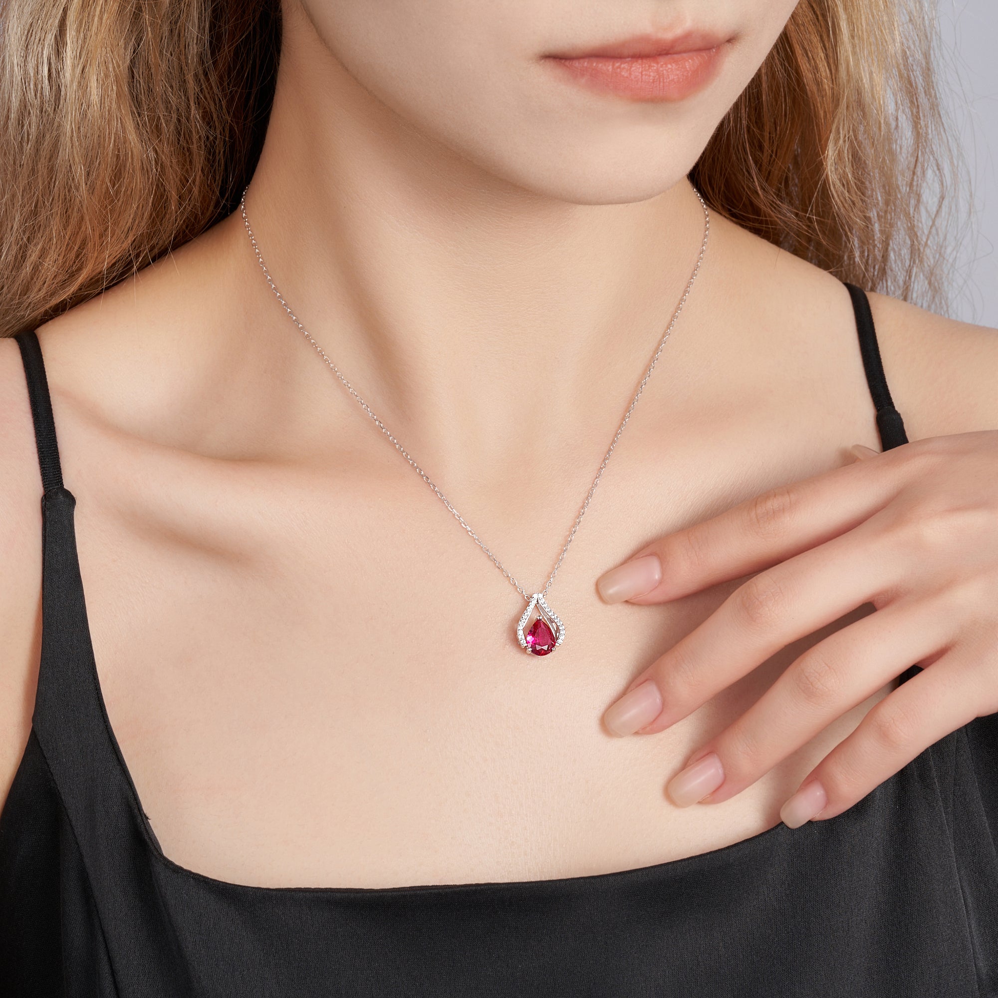 S925 silver ruby necklace red for women,drop ruby pendant necklace ruby jewelry