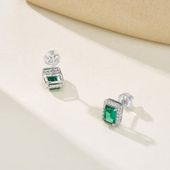 925 silver emerald earrings for women,emerald green stud earrings,green stone earrings