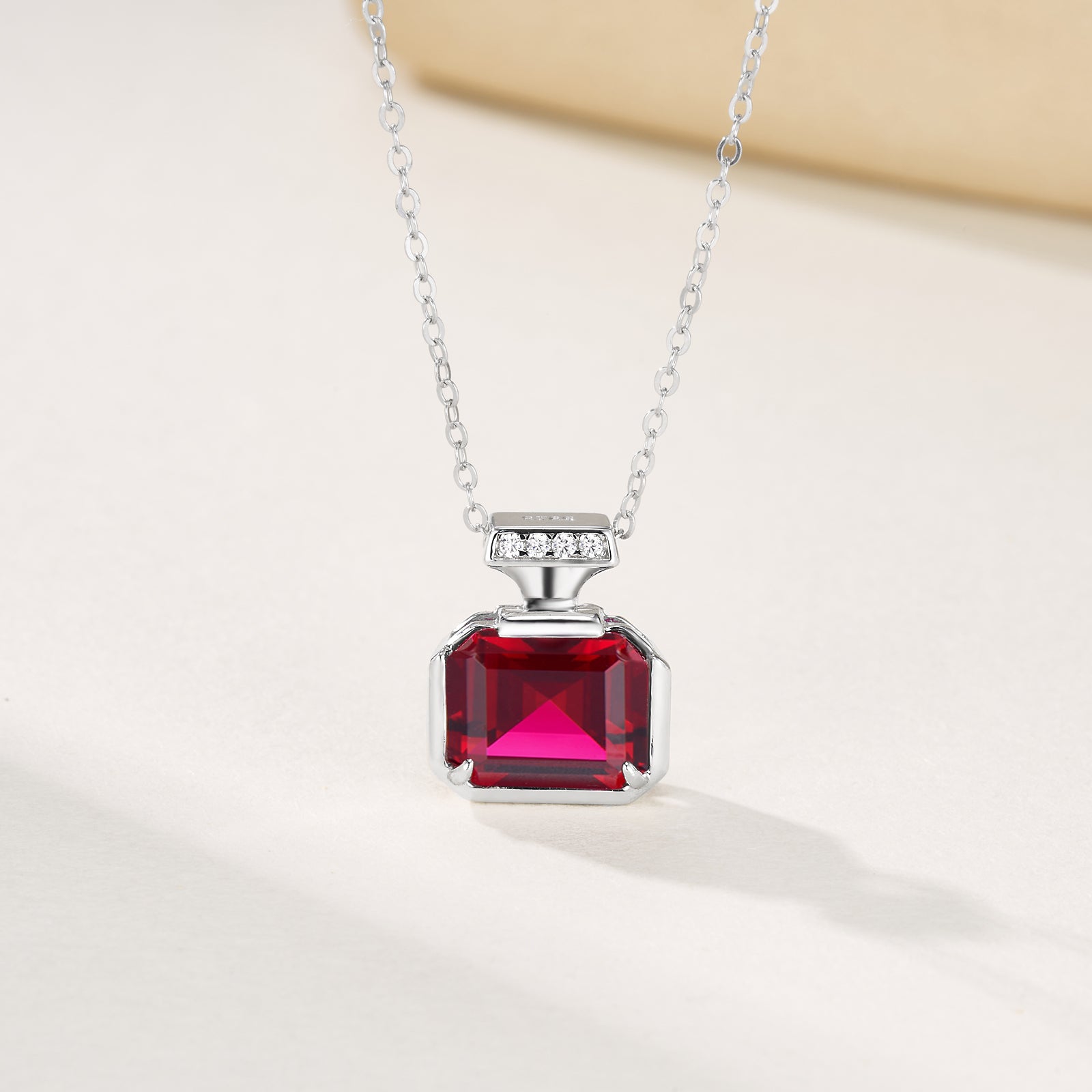 925 silver cultured ruby necklace, rectangular, women, daily, party, festival, wedding