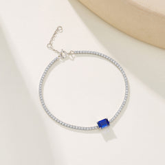 925 Silver Sapphire Bracelet, Square Female, Daily Party Festival Wedding  Birthday Gift