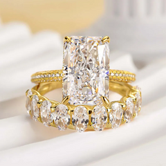 Italian Design Luxurious Elongated Radiant Cut Wedding Ring Set