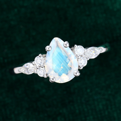 Vintage Pear Shaped Moonstone Engagement Ring In 14K White Gold