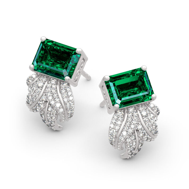 Leaf Design Emerald Cut Sterling Silver Earrings