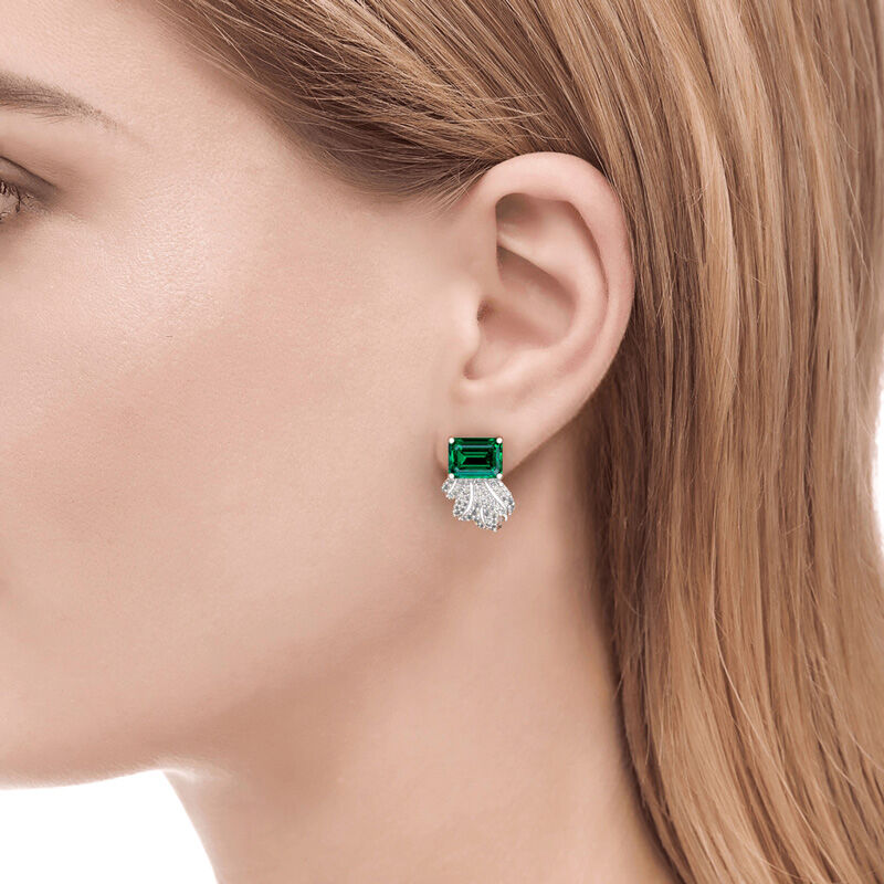 Leaf Design Emerald Cut Sterling Silver Earrings