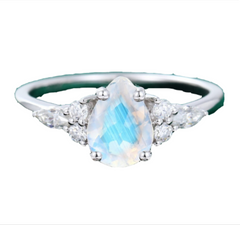 Vintage Pear Shaped Moonstone Engagement Ring In 14K White Gold