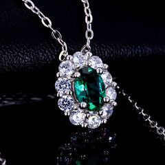 Emerald 1 Carat Egg Shape Oval Pendant Necklace