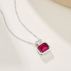 925 silver cultured ruby necklace, rectangular, women, daily, party, festival, wedding