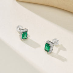 925 silver emerald earrings for women,emerald green stud earrings,green stone earrings