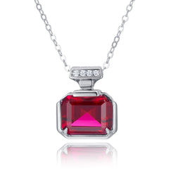 925 silver cultured ruby necklace, rectangular, women, daily, party, festival, wedding