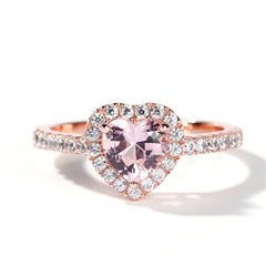 Halo Heart Cut Synthetic Morganite Sterling Silver Ring