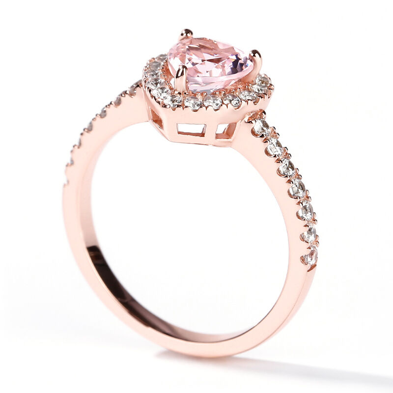 Halo Heart Cut Synthetic Morganite Sterling Silver Ring