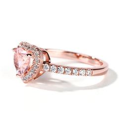 Halo Heart Cut Synthetic Morganite Sterling Silver Ring