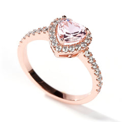 Halo Heart Cut Synthetic Morganite Sterling Silver Ring