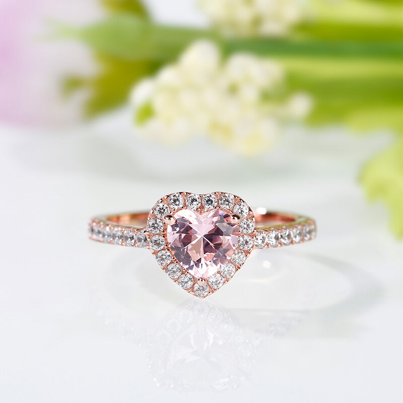 Halo Heart Cut Synthetic Morganite Sterling Silver Ring