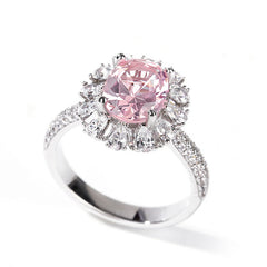 Floral Halo Oval Cut Synthetic Morganite Sterling Silver Ring