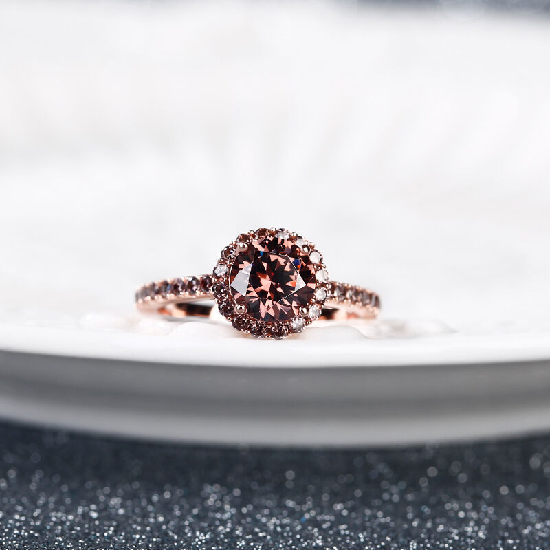 "Sweet Chocolate" Halo Round Cut Sterling Silver Ring