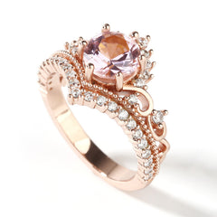 Crown Design Round Cut Synthetic Morganite Sterling Silver Ring