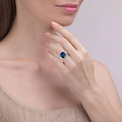 Three Stone Sapphire Cushion Cut Sterling Silver Ring