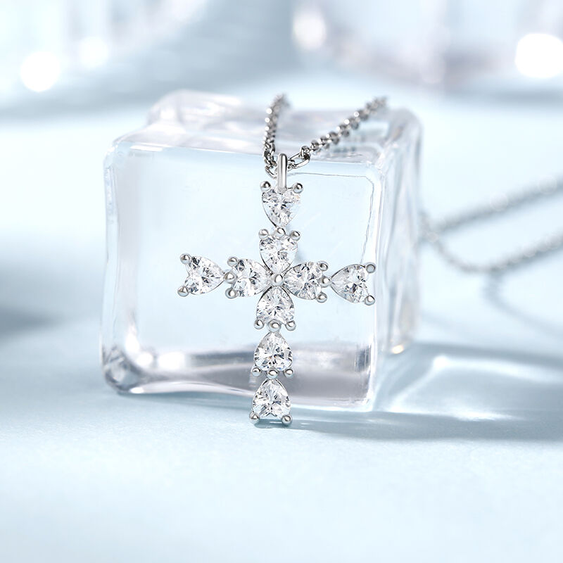 Classic Cross Design Heart Cut Amulets Sterling Silver