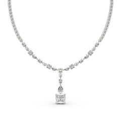 "Gorgeous Beauty" Princess Cut Sterling Silver Necklace