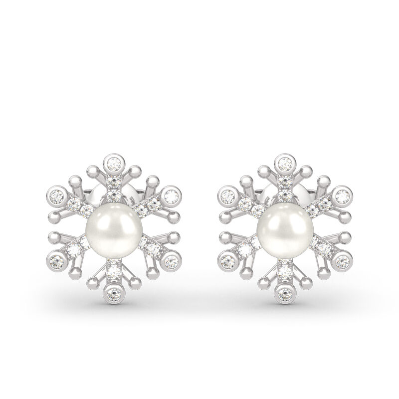 Snowflake Cultured Pearl Sterling Silver Stud Earrings