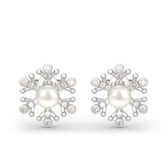 Snowflake Cultured Pearl Sterling Silver Stud Earrings