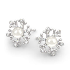 Snowflake Cultured Pearl Sterling Silver Stud Earrings