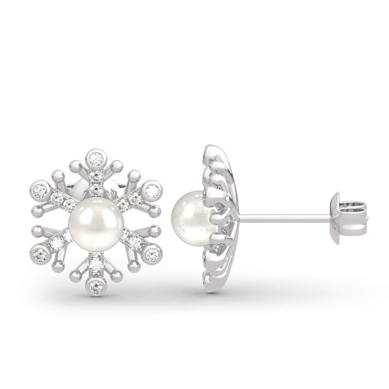 Snowflake Cultured Pearl Sterling Silver Stud Earrings