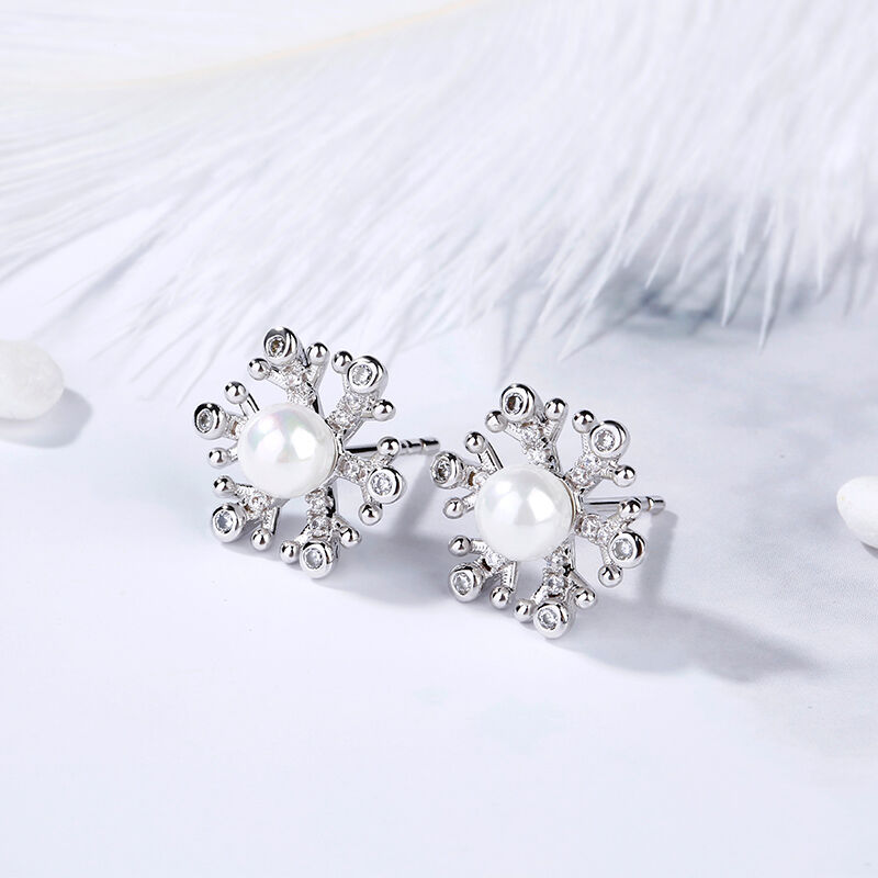 Snowflake Cultured Pearl Sterling Silver Stud Earrings