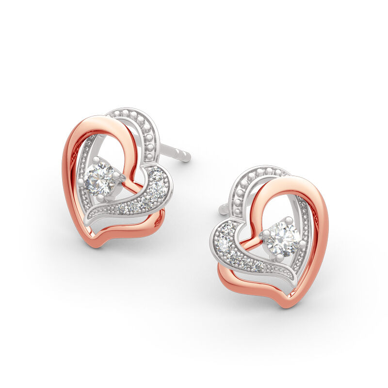 Double Heart Sterling Silver Stud Earrings