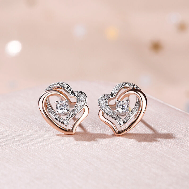 Double Heart Sterling Silver Stud Earrings