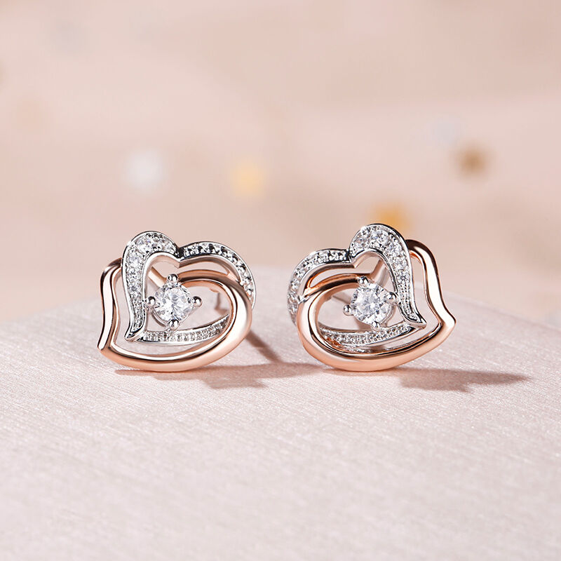 Double Heart Sterling Silver Stud Earrings