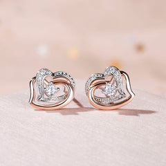 Double Heart Sterling Silver Stud Earrings