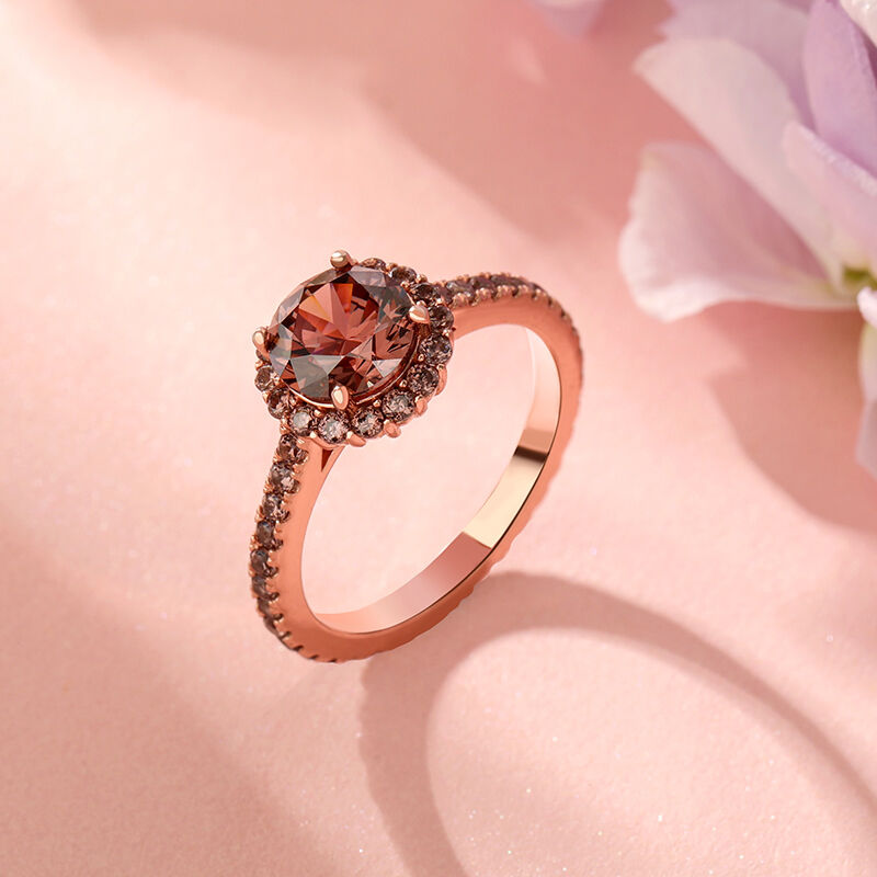 "Sweet Chocolate" Halo Round Cut Sterling Silver Ring