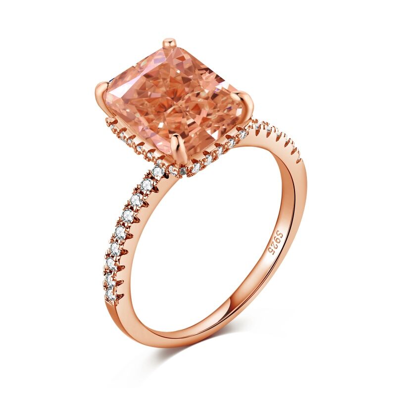 Rose Tone Classic Radiant Cut Sterling Silver Ring