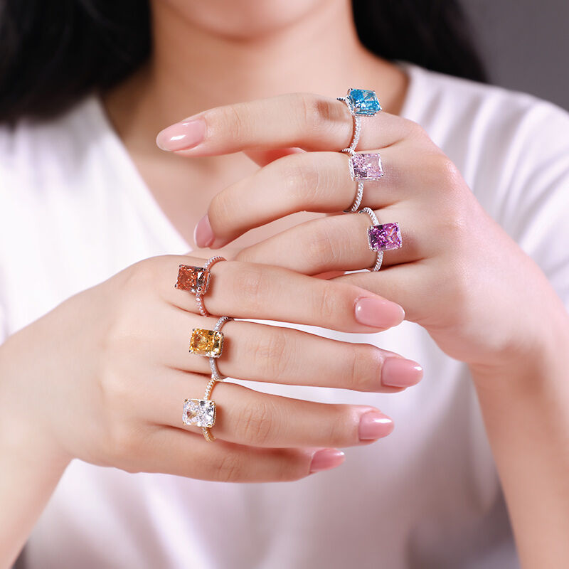 Rose Tone Classic Radiant Cut Sterling Silver Ring