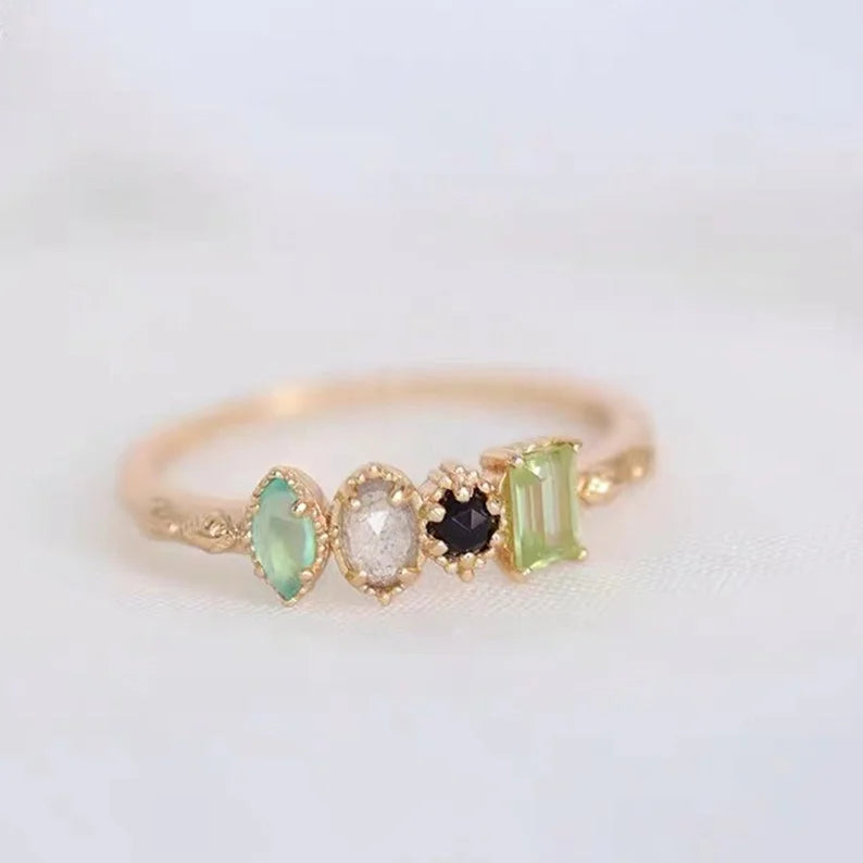 925 Sterling Silver Four Gemstone Fashion Pave Ring