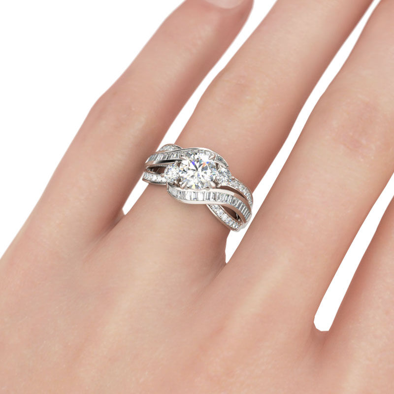 High-end design jewelry exhibition gift interwoven three-stone round cut sterling silver ring