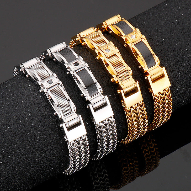 Creative new gold stainless steel men's diamond bracelet