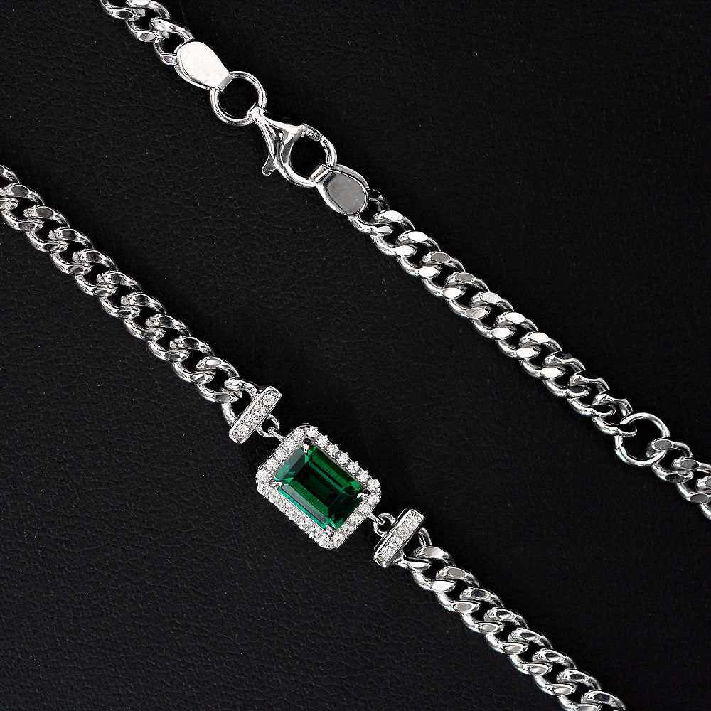 925 sterling silver adjustable square cut emerald simple necklace