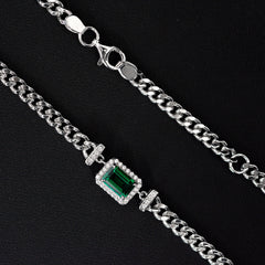 925 sterling silver adjustable square cut emerald simple necklace