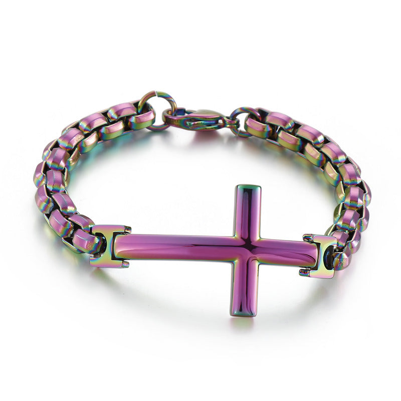 Stainless Steel Men's Cross Square Pearl Bracelet