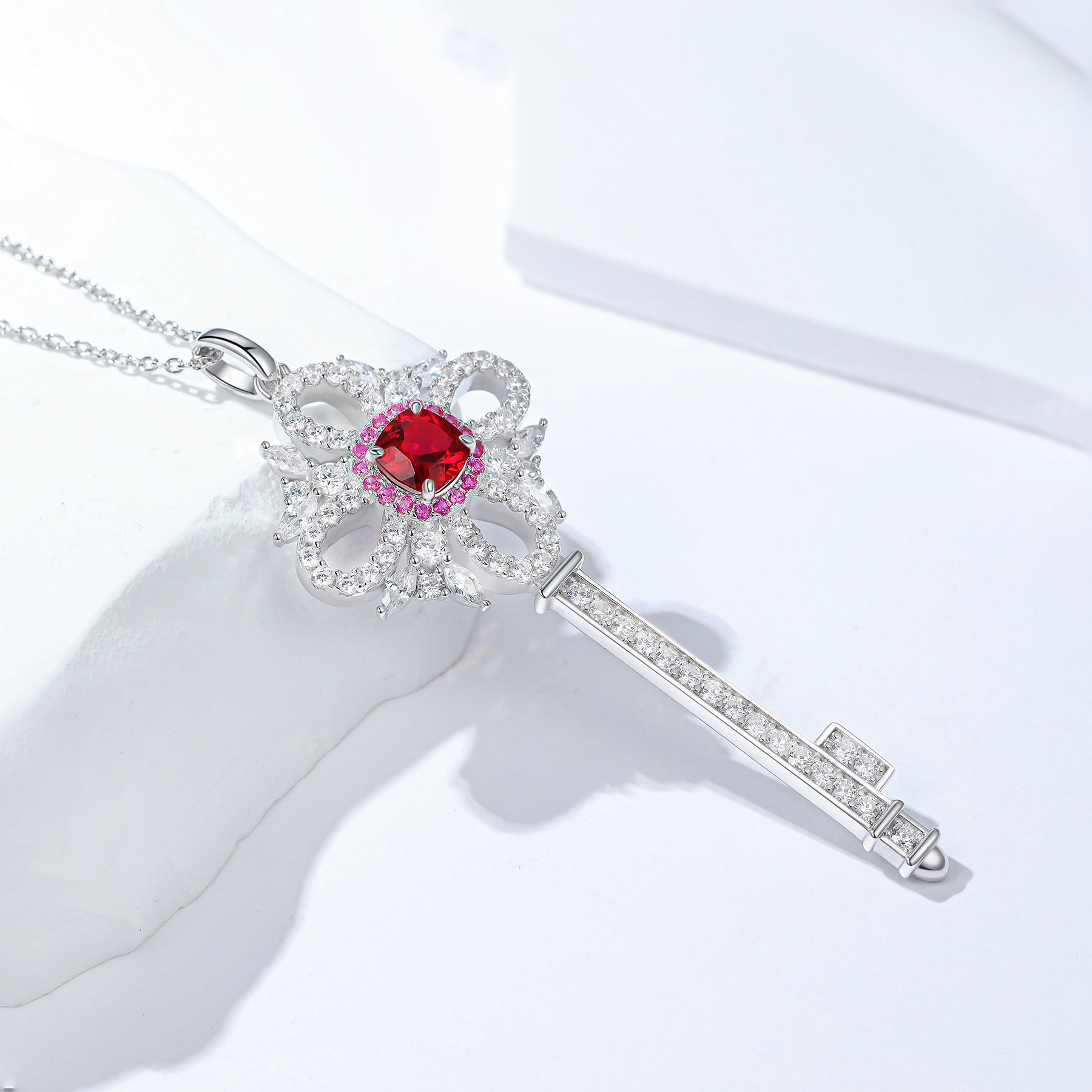 Fashionable ruby key collarbone necklace for women